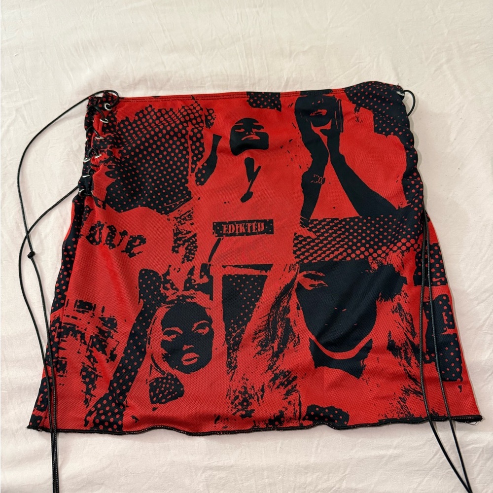 Edikted Bold Red and Black Mini Skirt